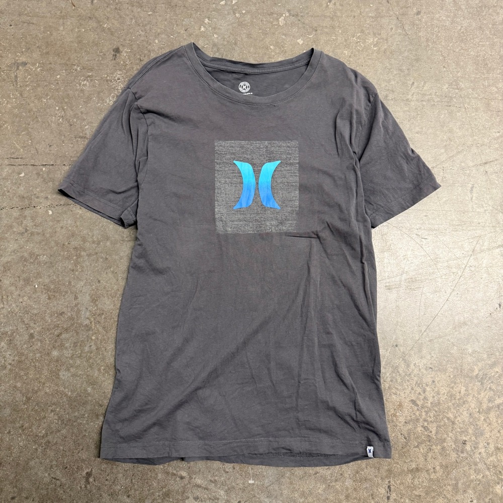 Hurley Mens Graphic T-Shirt Medium Gray Blue Logo Short Sleeve Cotton Tee